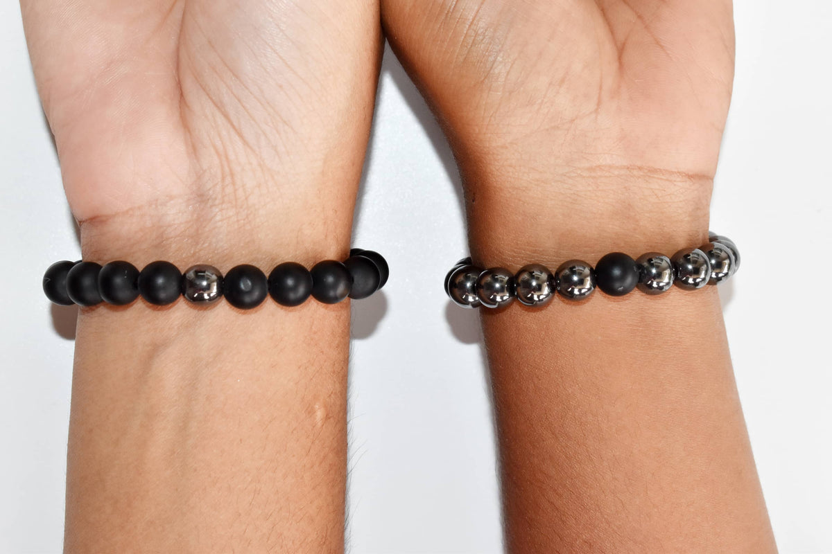 Hematite Black Onyx Matt Couple Bracelets, Anniversary Gift (Manifestation and Confidence)  DestGlow