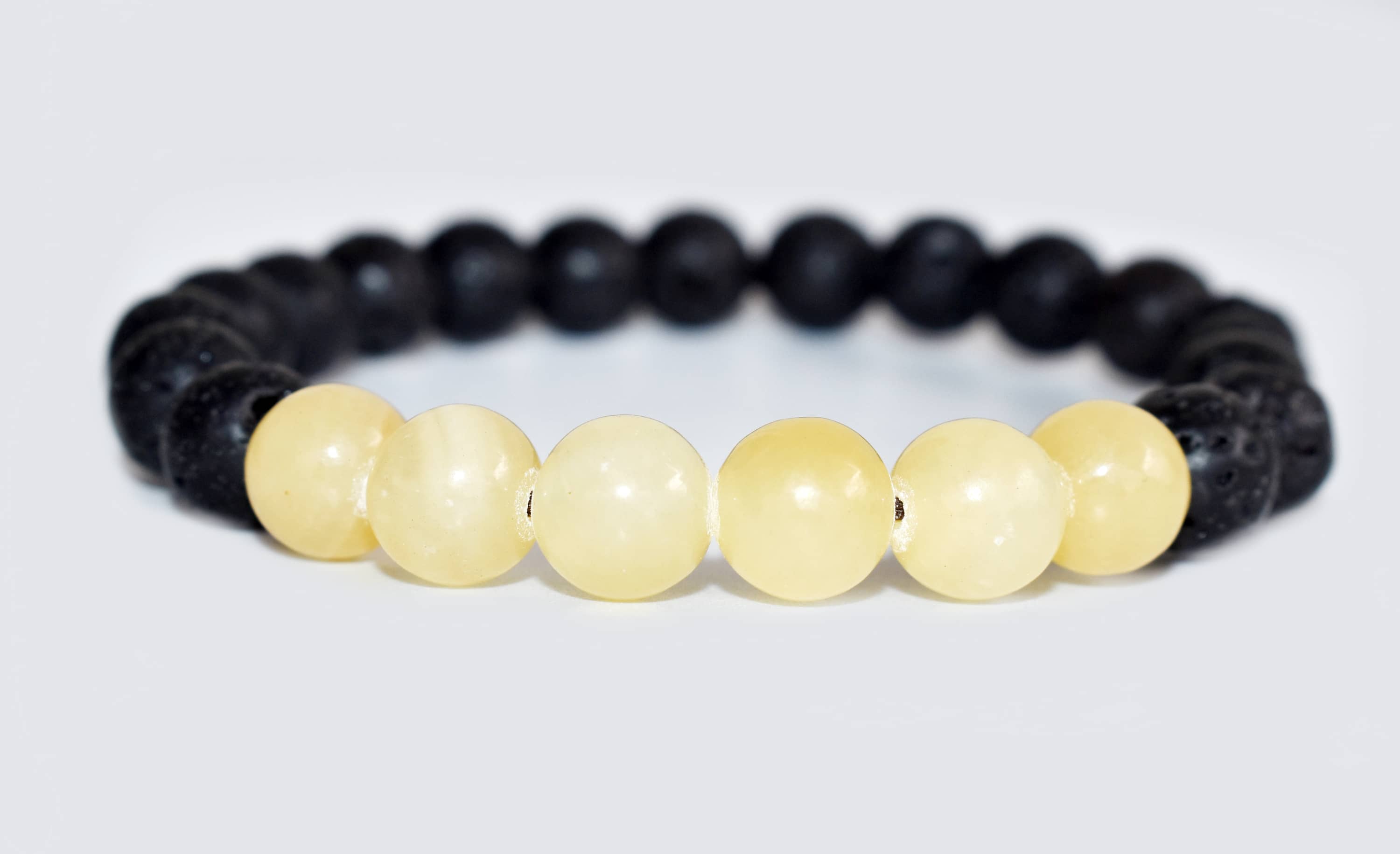 Lava Diffuser Bracelet, Lava with Honey Calcite Beads Diffuser Jewelry, Aromatherapy, Essential Oil Bracelet, Spiritual Gift, Yoga Gift for Her,  DestGlow