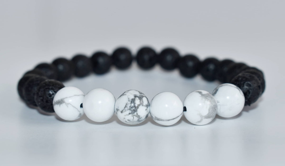Lava Diffuser Bracelet, Lava with Howlite Beads Diffuser Jewelry, Aromatherapy, Essential Oil Bracelet, Spiritual Gift, Yoga Gift for Her,  DestGlow