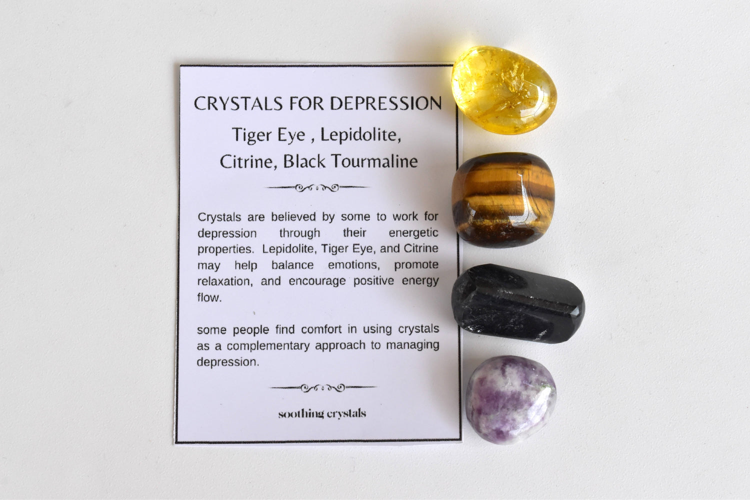 Soothing and Reducing DEPRESSION Crystal Kit, Gemstone Tumble Kit, Depression Crystal Gift Set  DestGlow