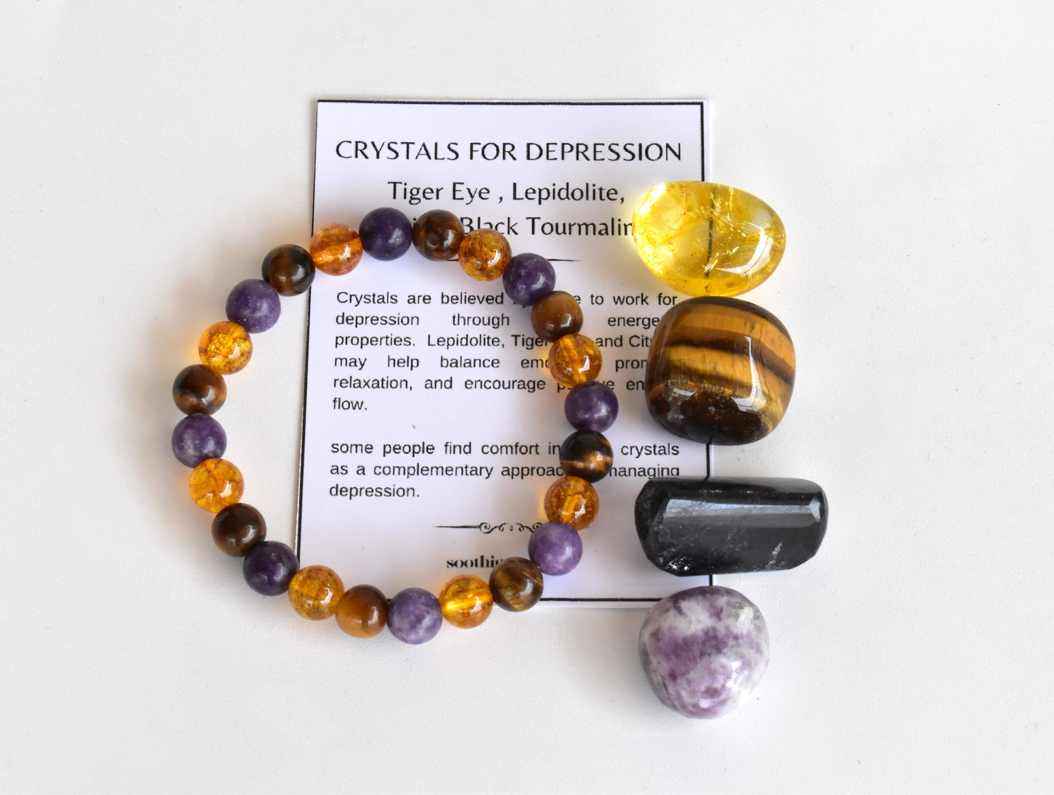 Soothing and Reducing DEPRESSION Crystal Kit, Gemstone Tumble Kit, Depression Crystal Gift Set  DestGlow