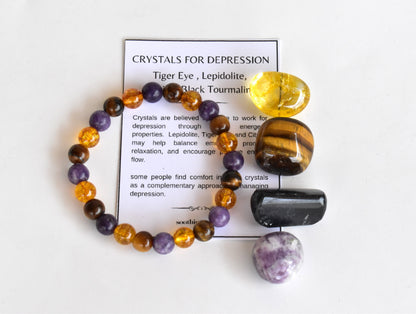 Soothing and Reducing DEPRESSION Crystal Kit, Gemstone Tumble Kit, Depression Crystal Gift Set  DestGlow