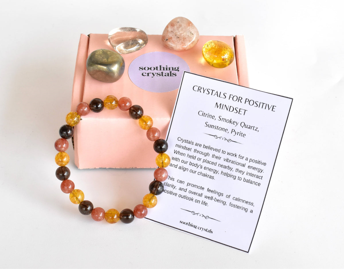 Developing POSITIVE MINDSET Crystal Kit, Gemstone Tumble Kit, Positive Mindset Crystal Gift Set  DestGlow
