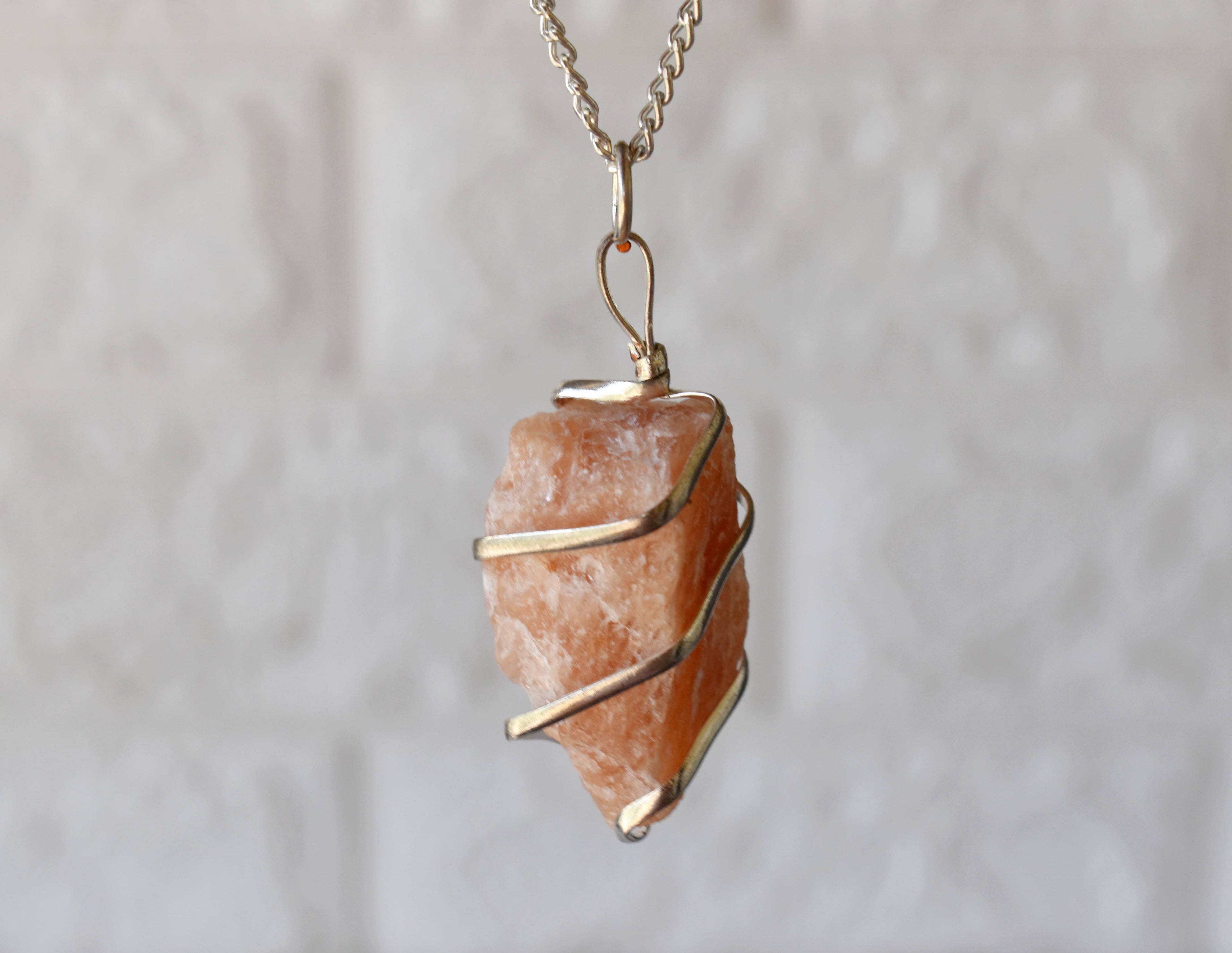 Sunstone Raw Gemstone Pendant, Wire Wrapped Crystal Stone Pendant  DestGlow