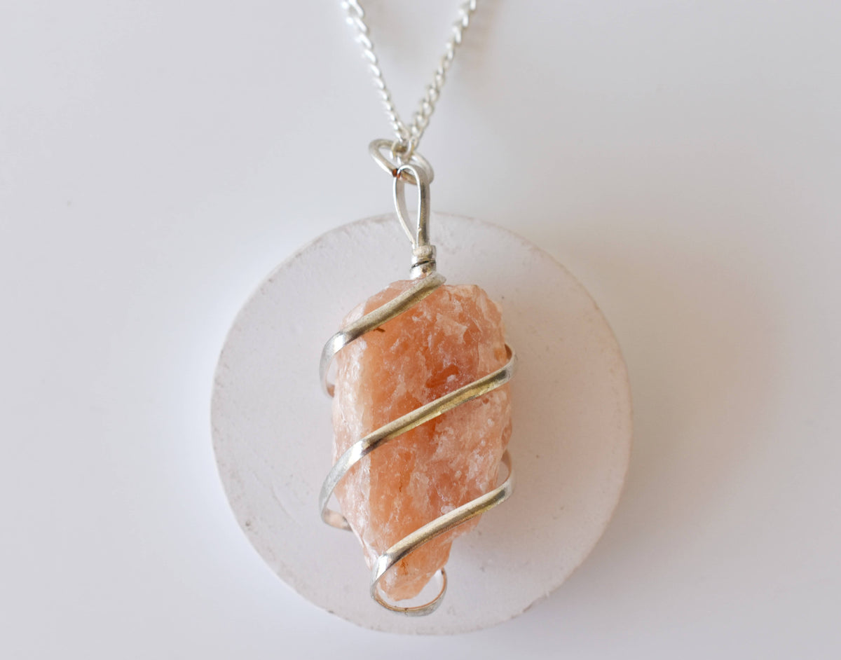 Sunstone Raw Gemstone Pendant, Wire Wrapped Crystal Stone Pendant  DestGlow
