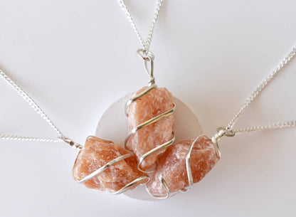 Sunstone Raw Gemstone Pendant, Wire Wrapped Crystal Stone Pendant  DestGlow