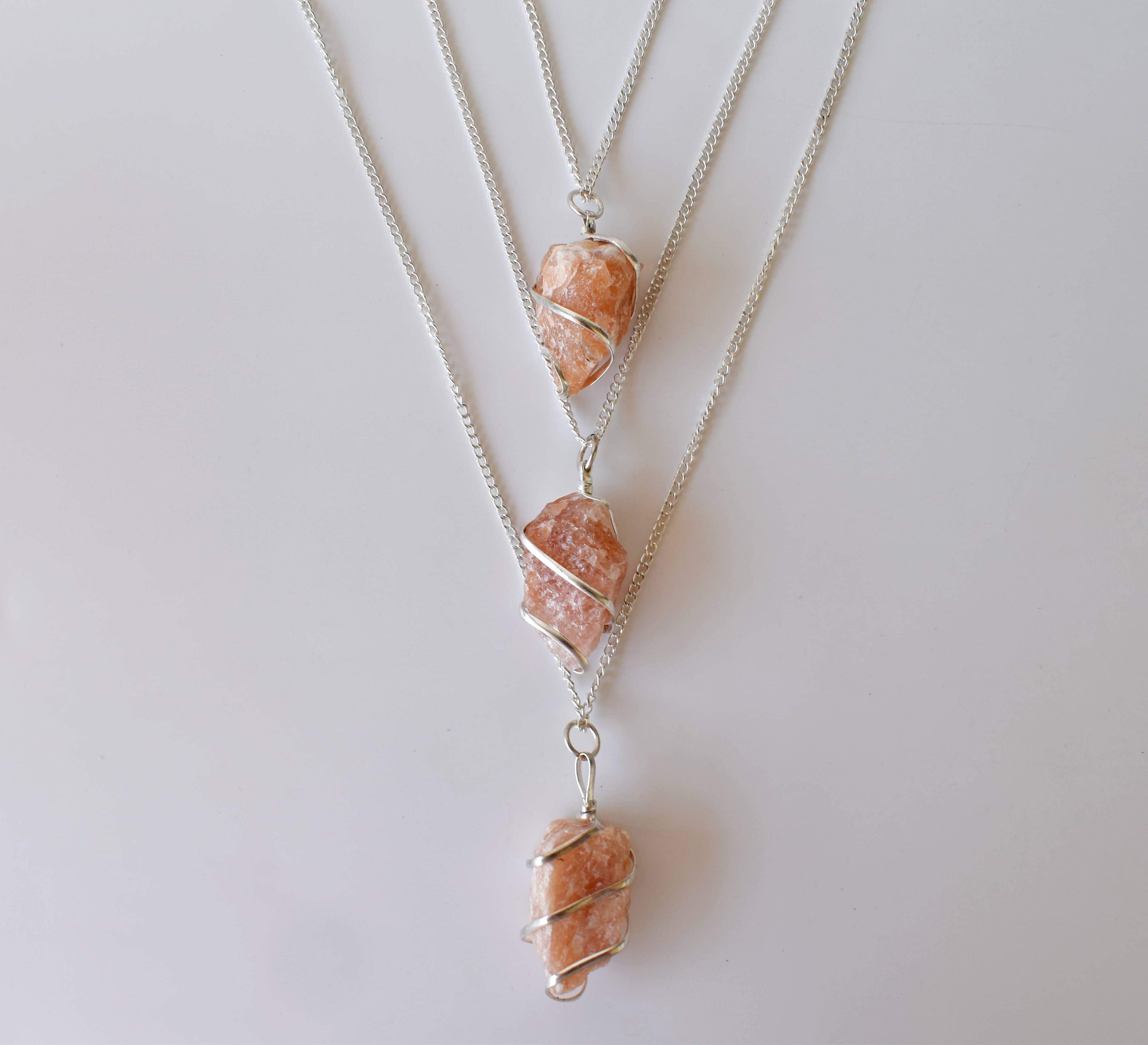 Sunstone Raw Gemstone Pendant, Wire Wrapped Crystal Stone Pendant  DestGlow