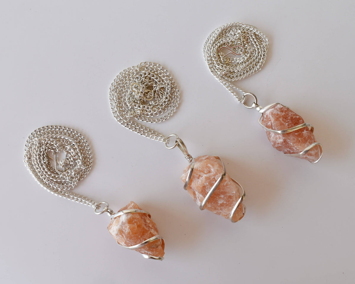 Sunstone Raw Gemstone Pendant, Wire Wrapped Crystal Stone Pendant  DestGlow