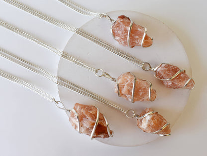 Sunstone Raw Gemstone Pendant, Wire Wrapped Crystal Stone Pendant  DestGlow