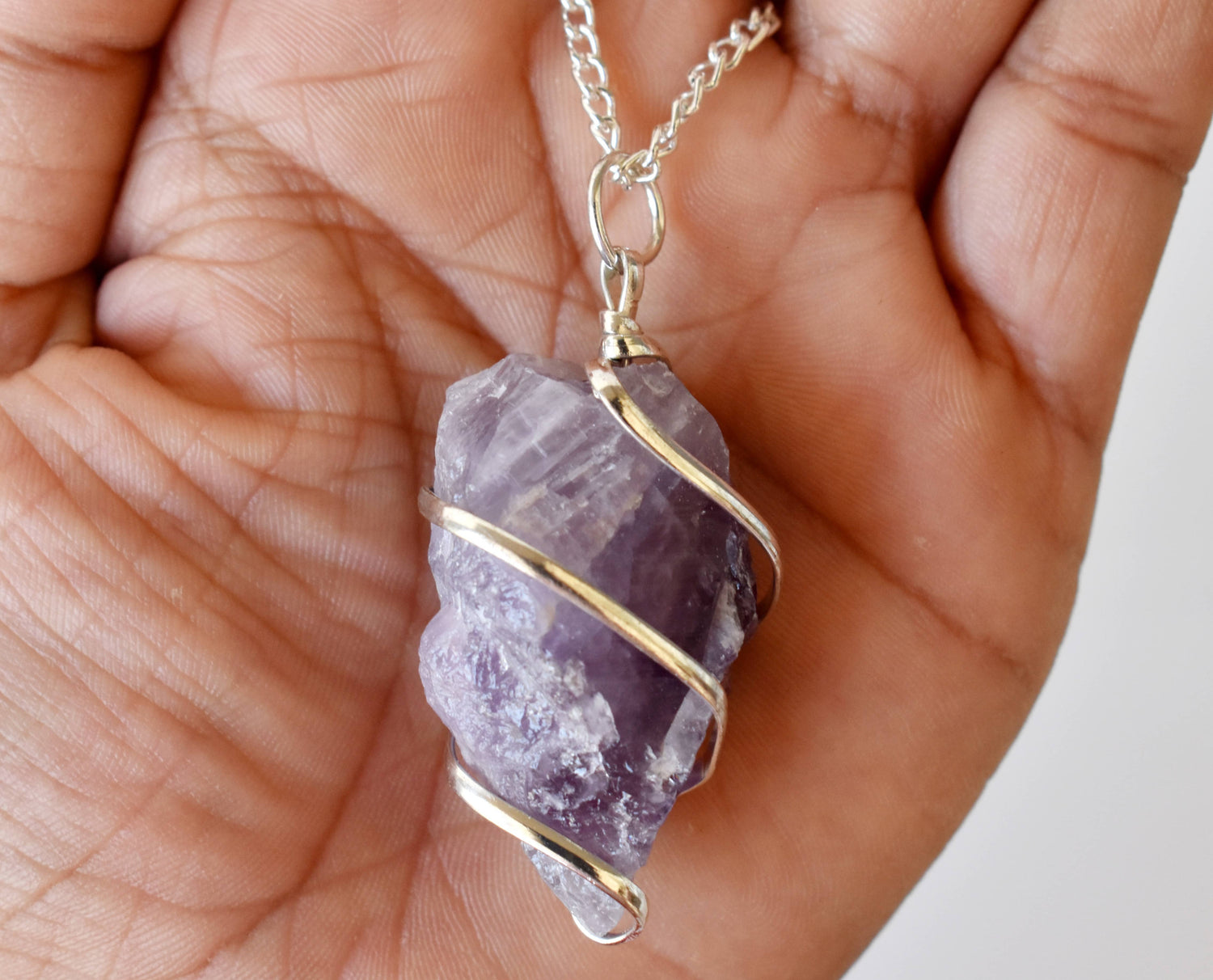 Amethyst Raw Gemstone Pendant, Wire Wrapped Crystal Stone Pendant  DestGlow