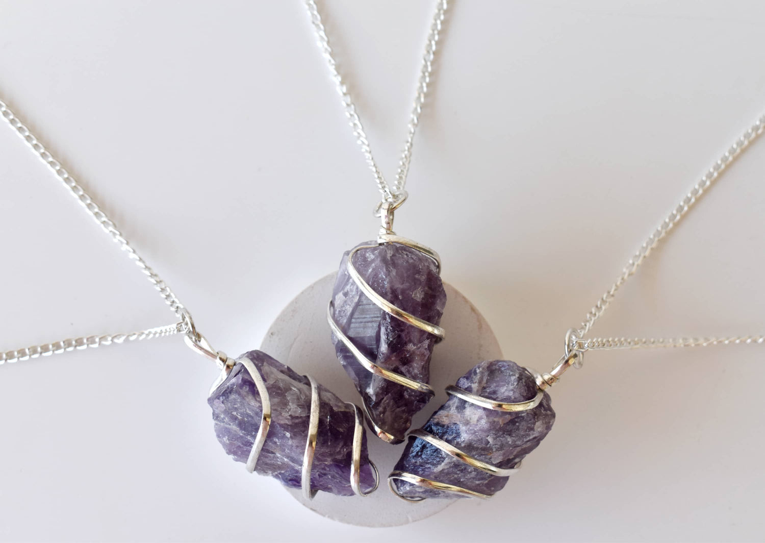 Amethyst Raw Gemstone Pendant, Wire Wrapped Crystal Stone Pendant  DestGlow