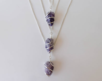 Amethyst Raw Gemstone Pendant, Wire Wrapped Crystal Stone Pendant  DestGlow