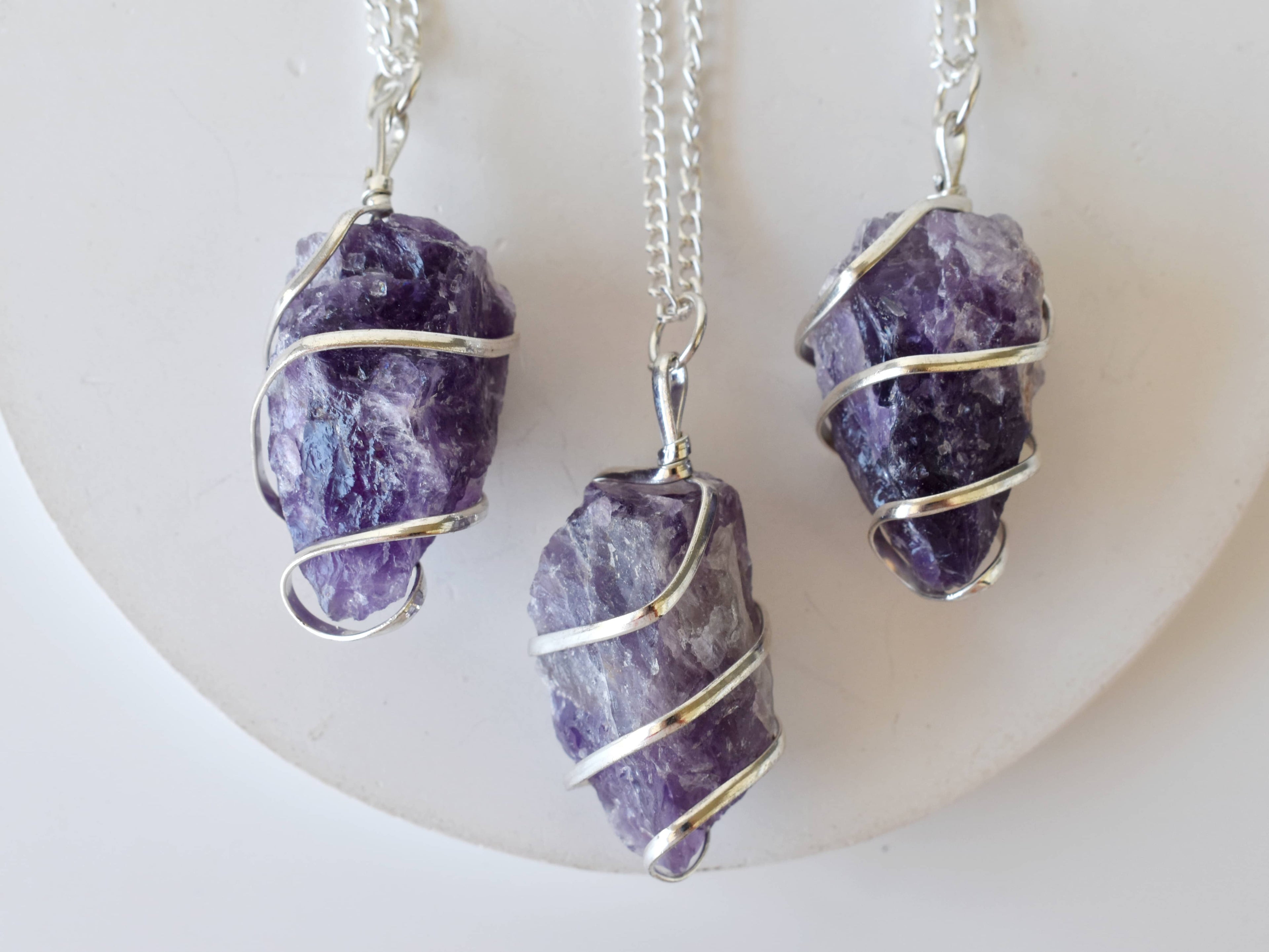 Amethyst Raw Gemstone Pendant, Wire Wrapped Crystal Stone Pendant  DestGlow