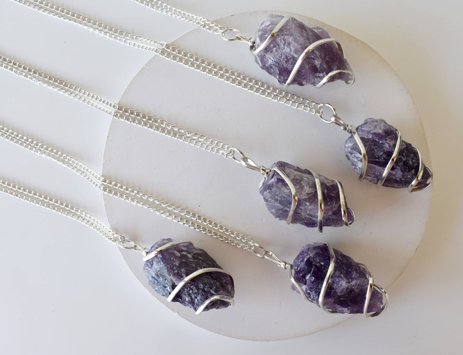 Amethyst Raw Gemstone Pendant, Wire Wrapped Crystal Stone Pendant  DestGlow
