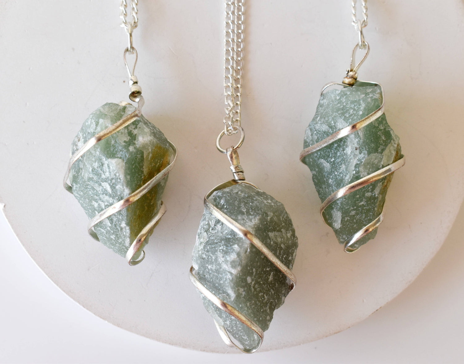 Green Aventurine Raw Gemstone Pendant, Wire Wrapped Crystal Stone Pendant  DestGlow