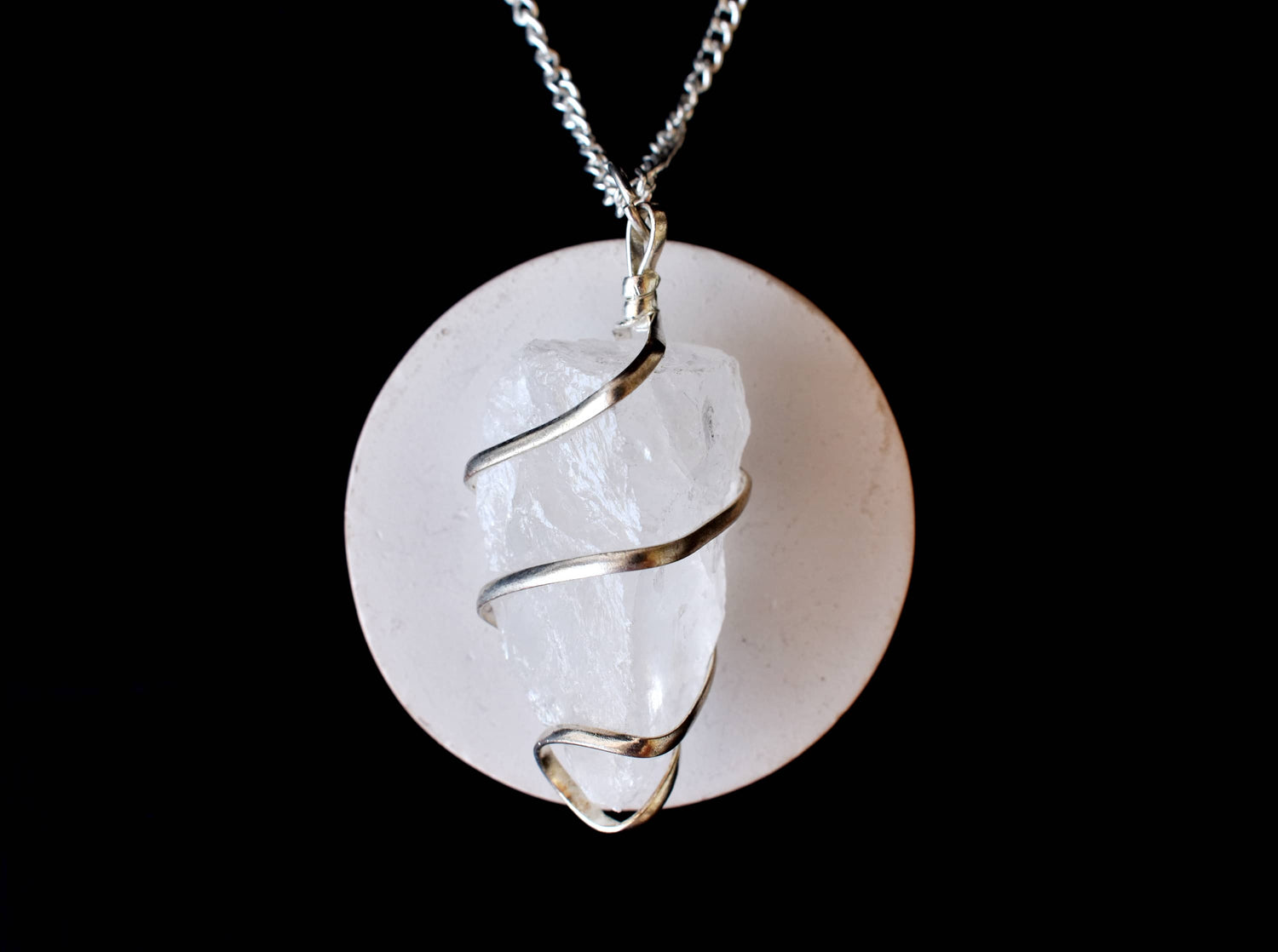 Crystal Quartz Raw Gemstone Pendant, Wire Wrapped Crystal Stone Pendant  DestGlow