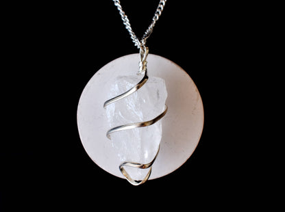 Crystal Quartz Raw Gemstone Pendant, Wire Wrapped Crystal Stone Pendant  DestGlow