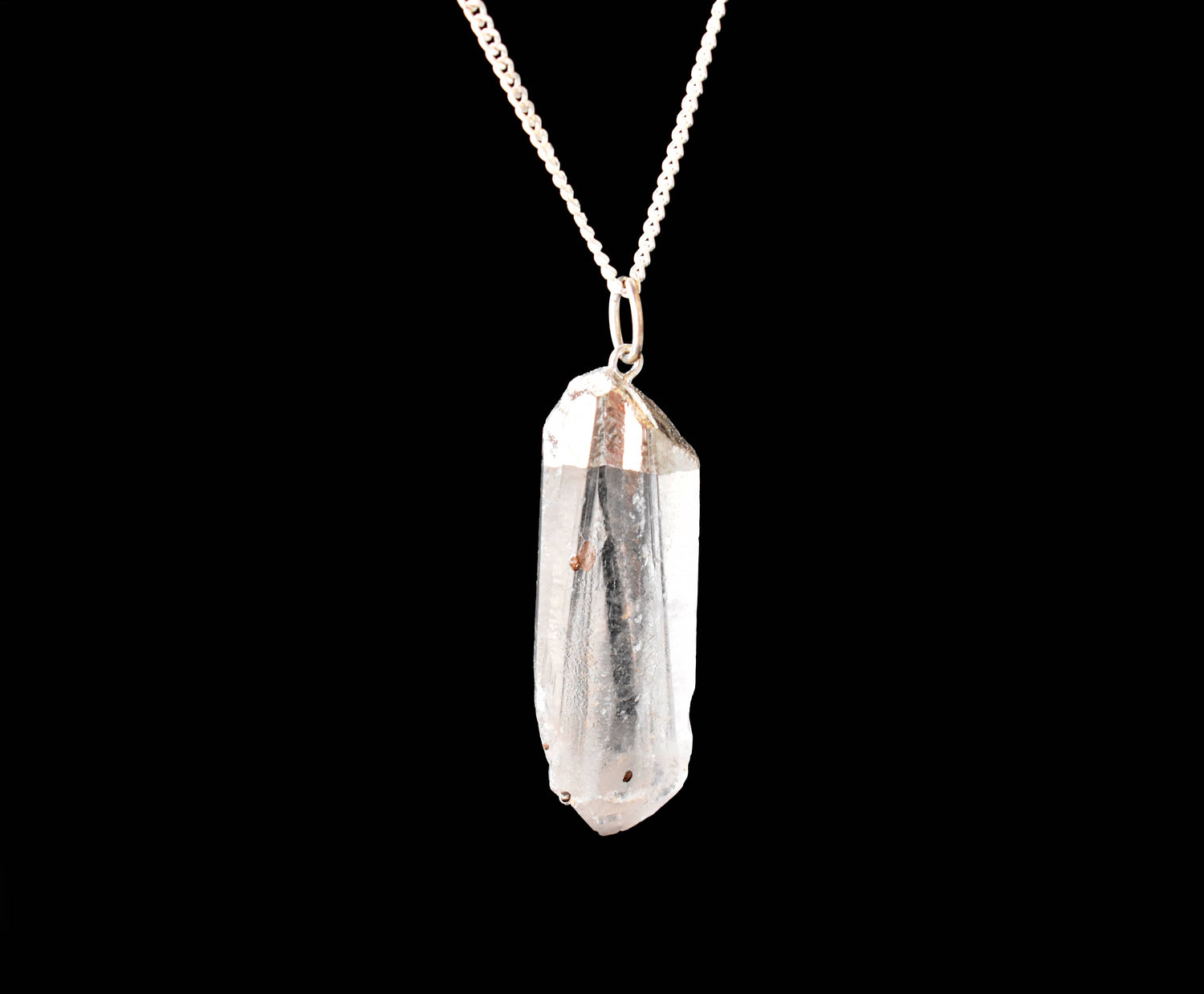Clear Quartz Rough Stone Pendants, Electroplated Silver Real Crystal Necklaces  DestGlow