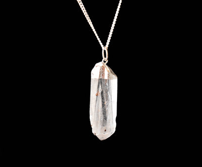 Clear Quartz Rough Stone Pendants, Electroplated Silver Real Crystal Necklaces  DestGlow