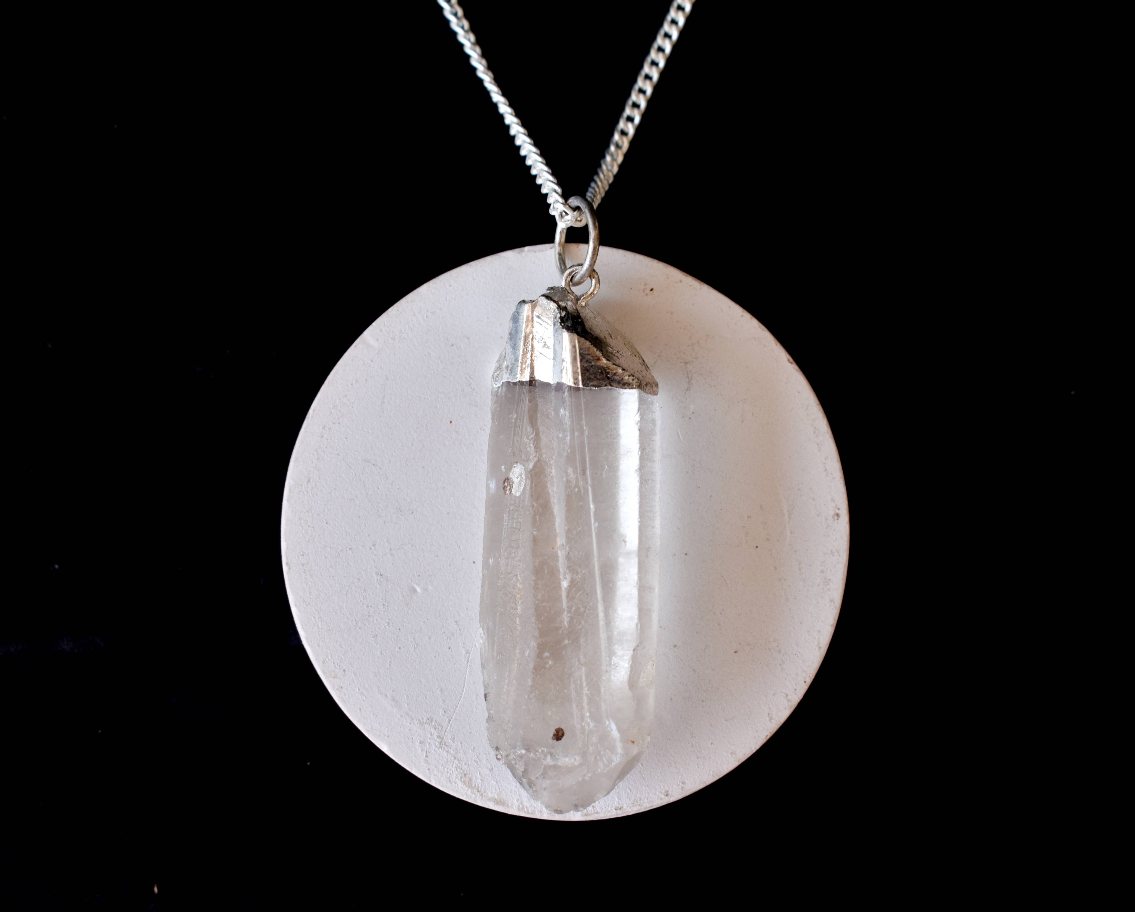Clear Quartz Rough Stone Pendants, Electroplated Silver Real Crystal Necklaces  DestGlow
