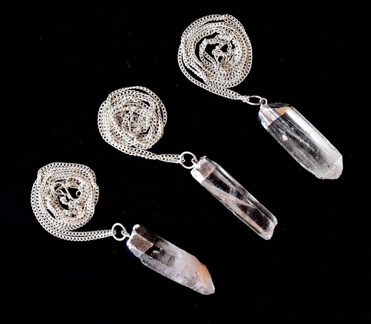 Clear Quartz Rough Stone Pendants, Electroplated Silver Real Crystal Necklaces  DestGlow