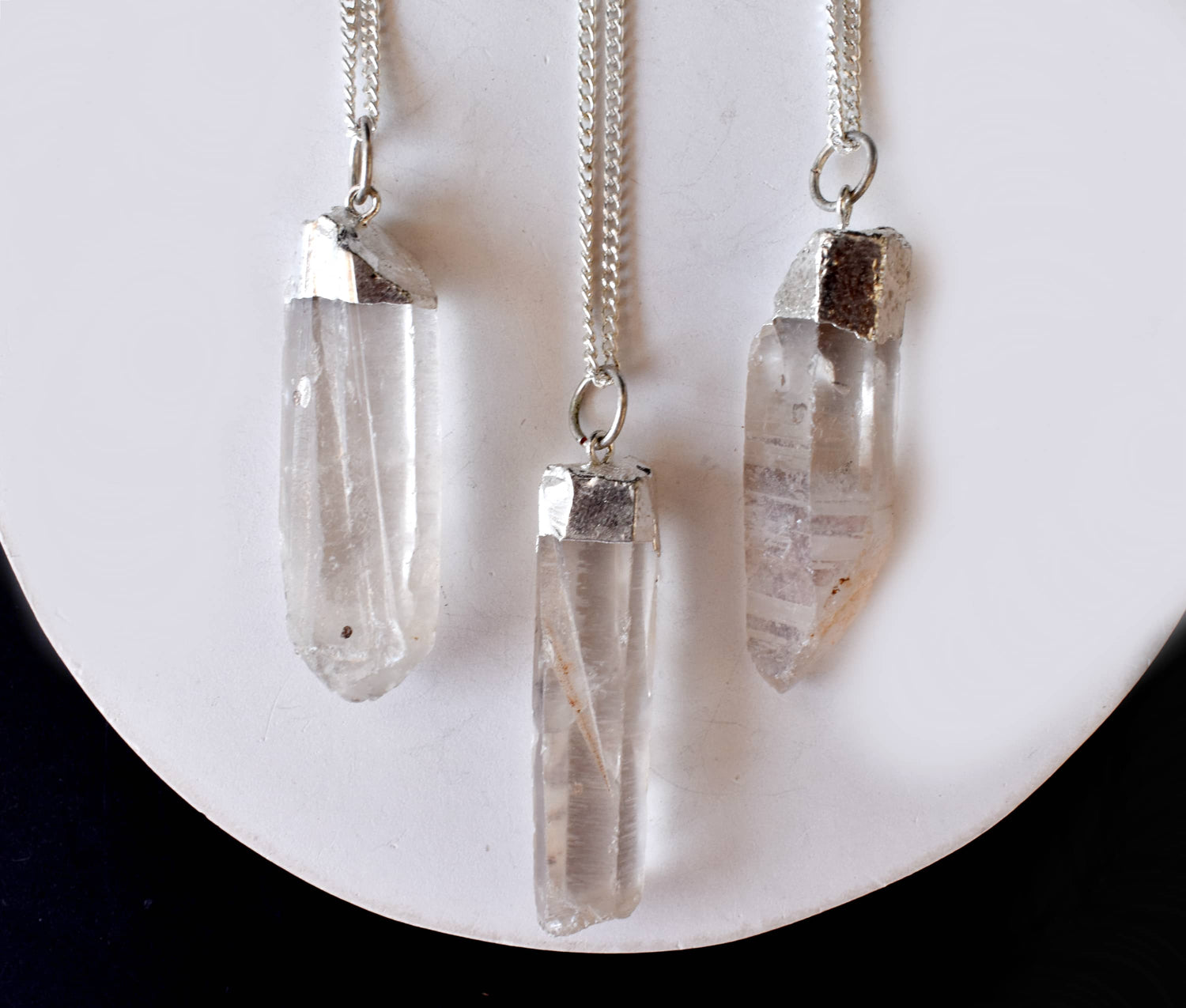 Clear Quartz Rough Stone Pendants, Electroplated Silver Real Crystal Necklaces  DestGlow