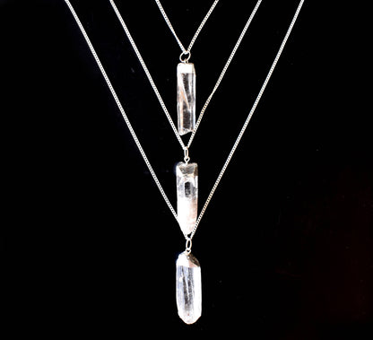Clear Quartz Rough Stone Pendants, Electroplated Silver Real Crystal Necklaces  DestGlow