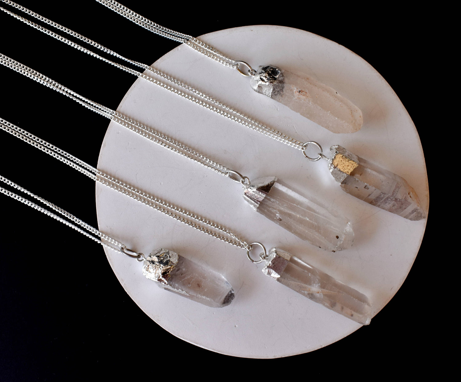 Clear Quartz Rough Stone Pendants, Electroplated Silver Real Crystal Necklaces  DestGlow