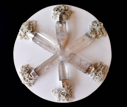 Clear Quartz Rough Stone Pendants, Electroplated Silver Real Crystal Necklaces  DestGlow