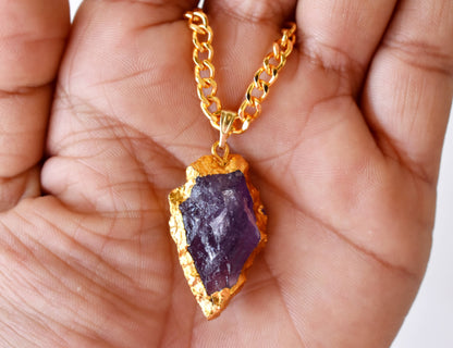 Amethyst Arrowhead Pendant, Electroplated Gold Crystals Pendants with Chain  DestGlow