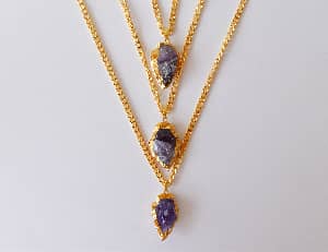 Amethyst Arrowhead Pendant, Electroplated Gold Crystals Pendants with Chain  DestGlow