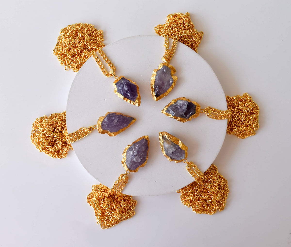 Amethyst Arrowhead Pendant, Electroplated Gold Crystals Pendants with Chain  DestGlow
