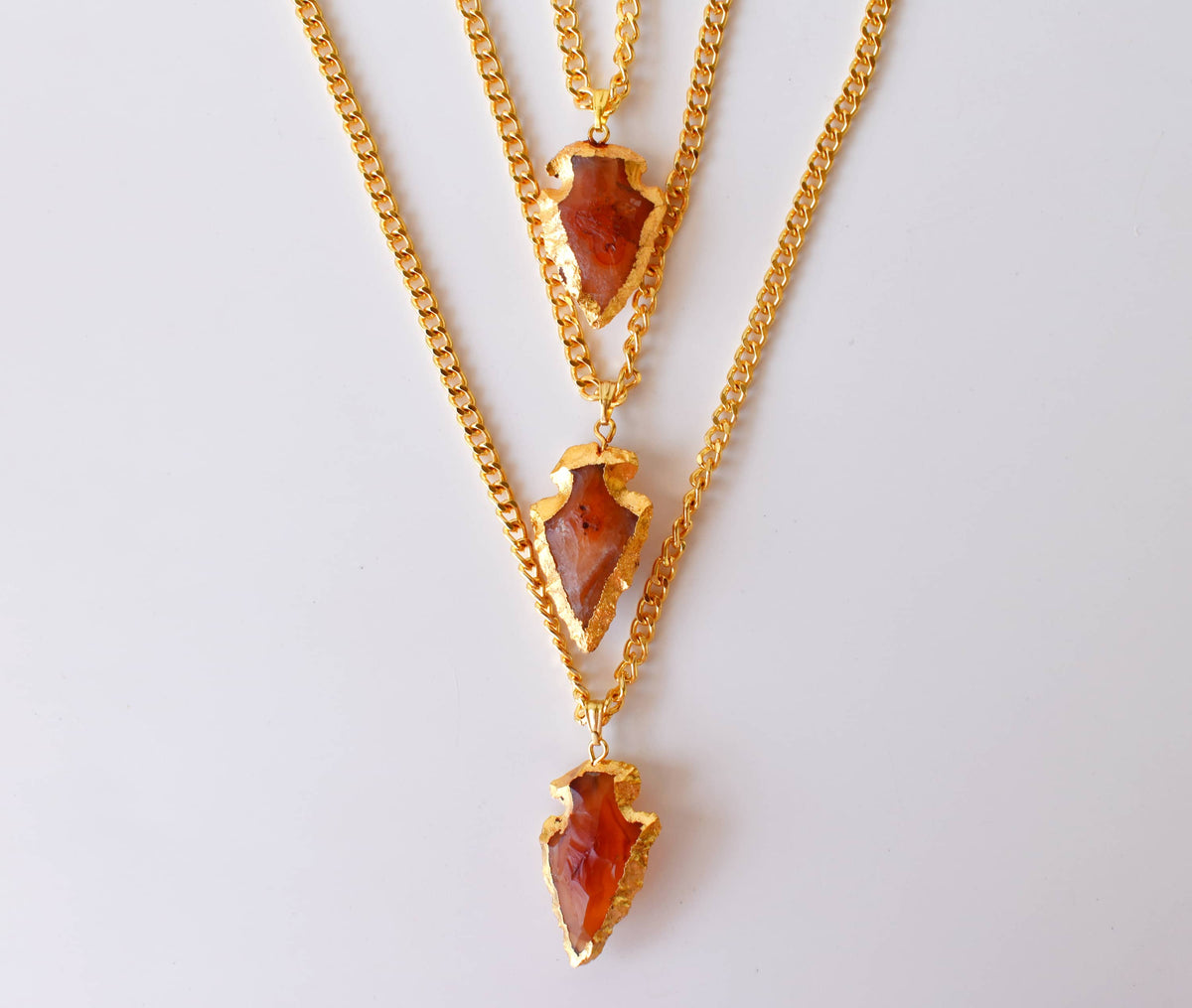 Carnelian Arrowhead Pendant, Electroplated Gold Crystals Pendants with Chain  DestGlow