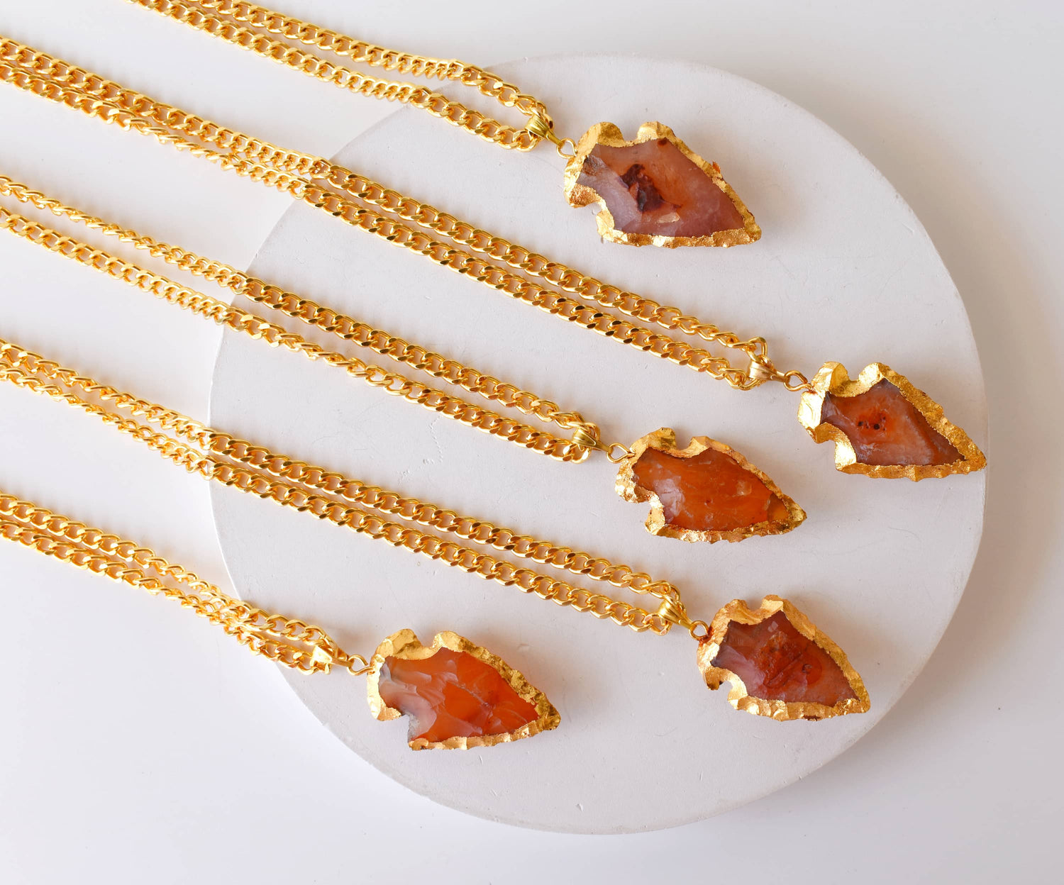 Carnelian Arrowhead Pendant, Electroplated Gold Crystals Pendants with Chain  DestGlow