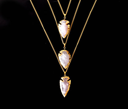 Rose Quartz Arrowheads Pendants, Electroplated Gold Crystals Pendants with Chain  DestGlow