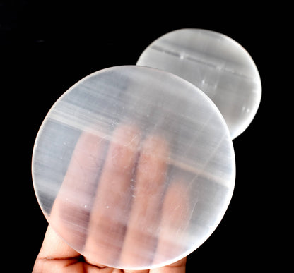 3 inches Selenite Plate, White Round Plain Selenite Charging Plate  DestGlow
