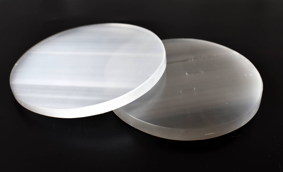3 inches Selenite Plate, White Round Plain Selenite Charging Plate  DestGlow