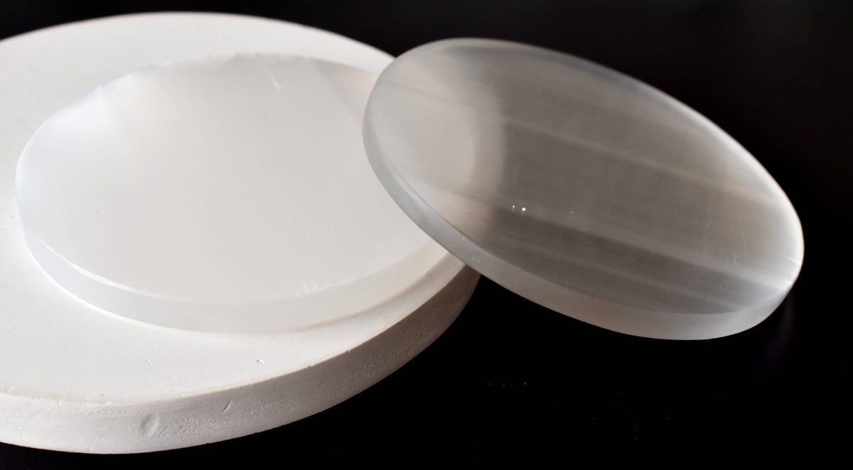 3 inches Selenite Plate, White Round Plain Selenite Charging Plate  DestGlow