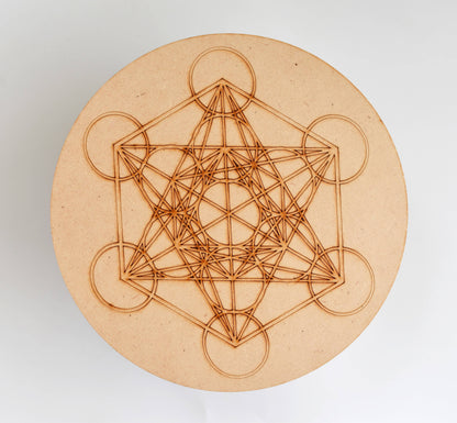 Tree of Life with Om Crystal Grid Board, 6" Wooden Crystal Grid Plate  DestGlow