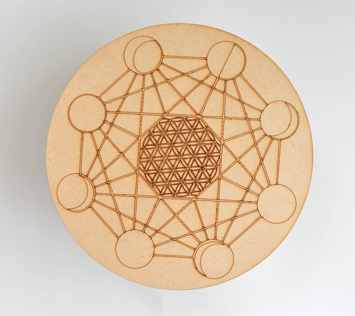Tree of Life with Om Crystal Grid Board, 6" Wooden Crystal Grid Plate  DestGlow