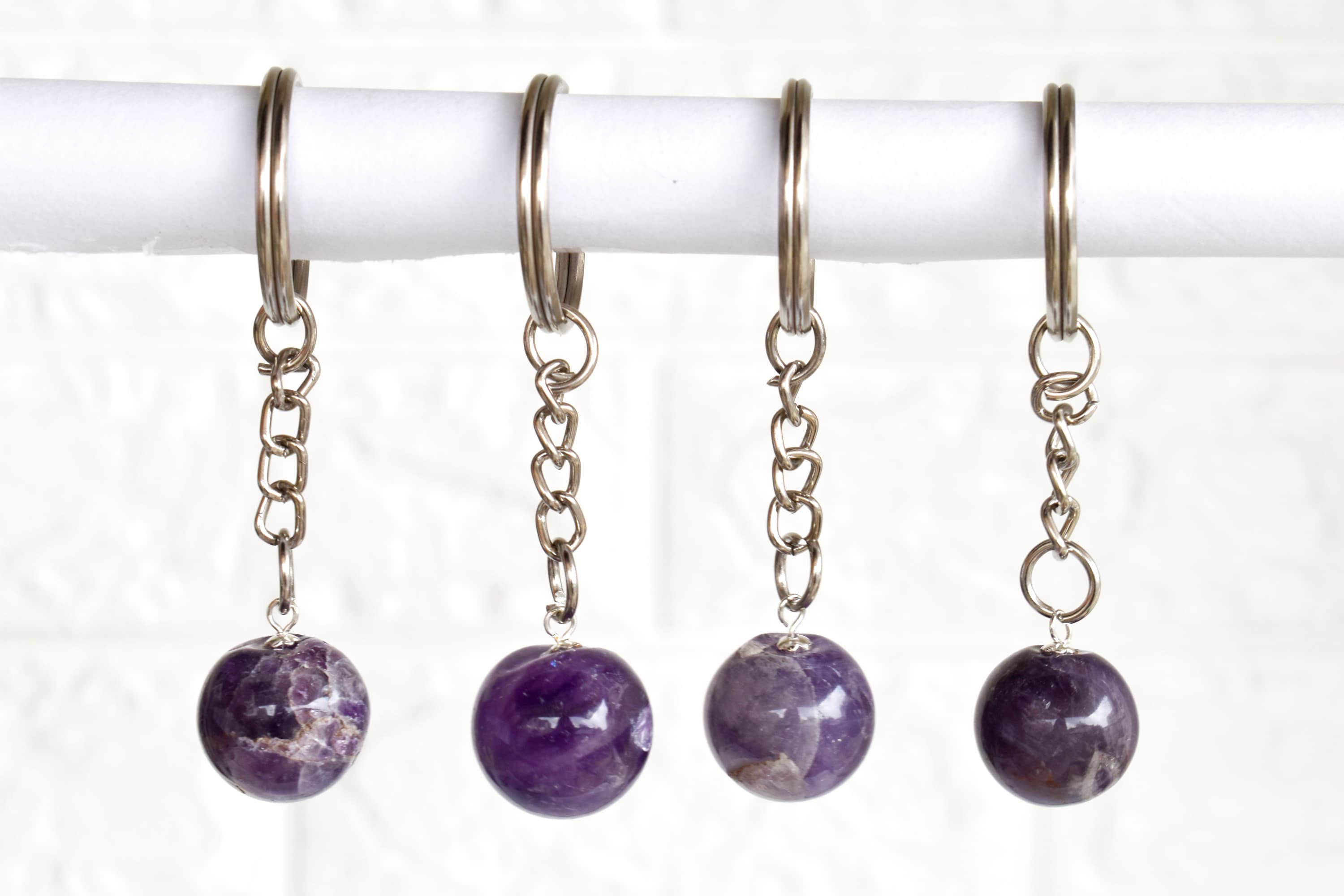 Amethyst Key Chain, Gemstone Keychain Crystal Key Ring (Intuition and Grief)  DestGlow