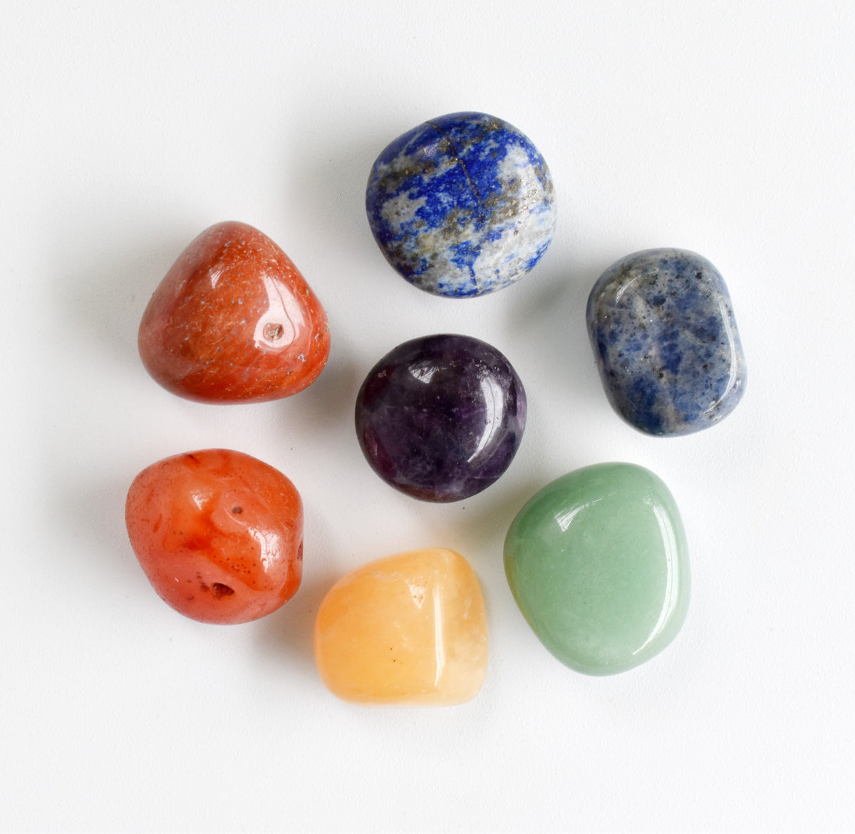 Chakra Tumbled Crystals Set, 7 Chakra Stones Set,  Wooden Grid Plate, Selenite Log  DestGlow