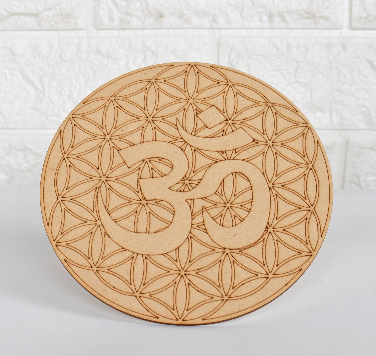 Tree of Life with Om Crystal Grid Board, 6" Wooden Crystal Grid Plate  DestGlow