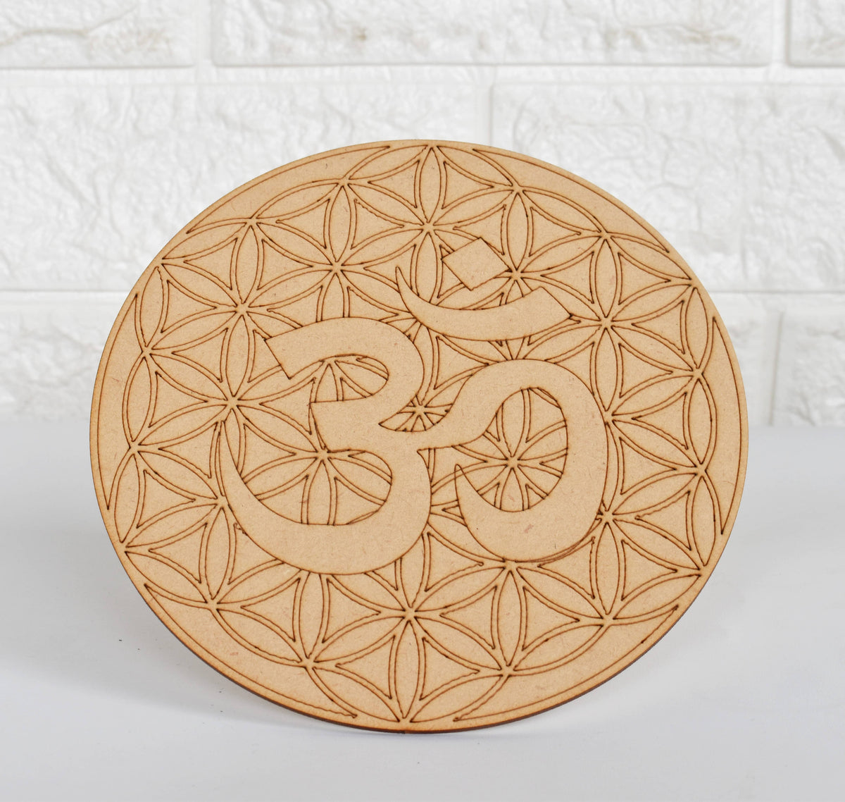 Tree of Life with Om Crystal Grid Board, 6" Wooden Crystal Grid Plate  DestGlow