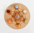 Chakra Crystals Geometric Set, 7 Chakra Plato Stones with Wooden Grid Plate, Selenite Log  DestGlow