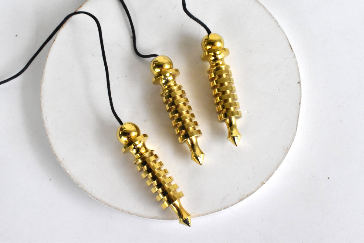 6 Ring Bullet Brass Pendulum Silver Metal Egyptian Pendulums.  DestGlow