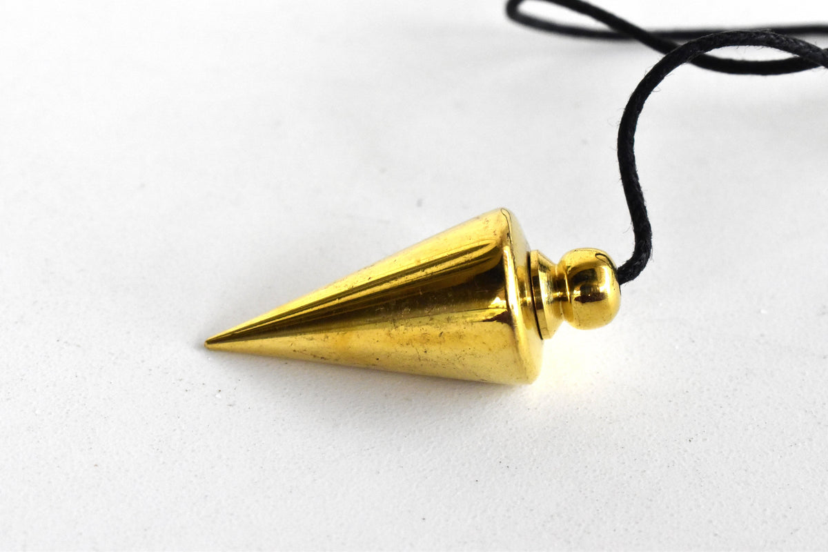 Cone with Round Brass Pendulum Silver Metal Pendulums.  DestGlow
