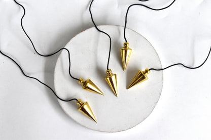Cone with Round Brass Pendulum Silver Metal Pendulums.  DestGlow