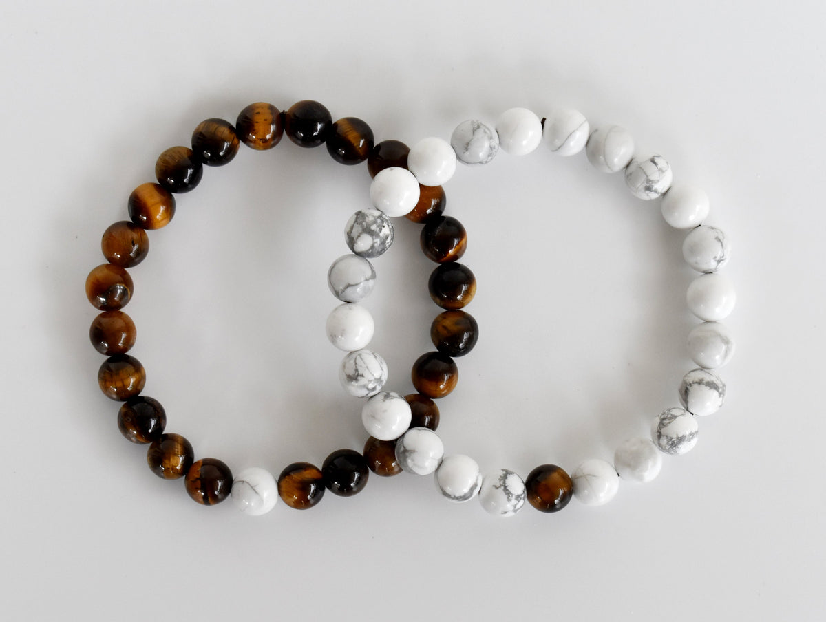 Tiger Eye Howlite Couple Bracelets, Anniversary Gift (Prosperity and Truth)  DestGlow
