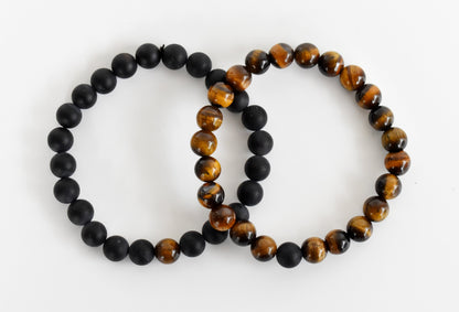 Tiger Eye Black Onyx Matt Couple Bracelets, Anniversary Gift (Focus and Creativity)  DestGlow